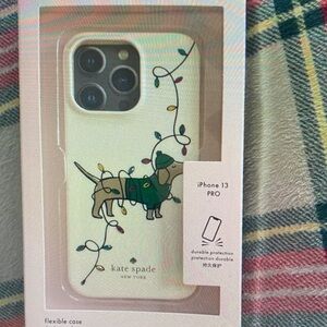 kate spade Cream iPhone 13 Pro Case with Festive Dog Design